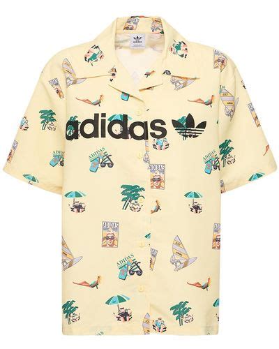 adidas Originals all over beach print shirt in yellow .